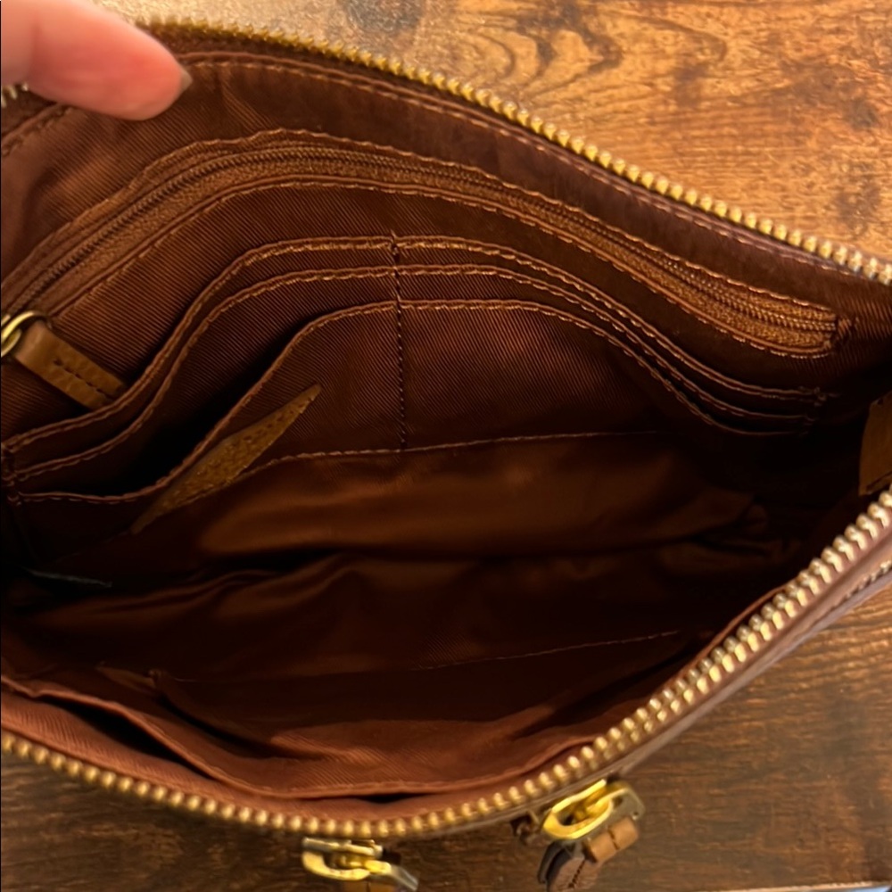 Tan Leather Crossbody with Dual Zippers - Picture 4 of 5